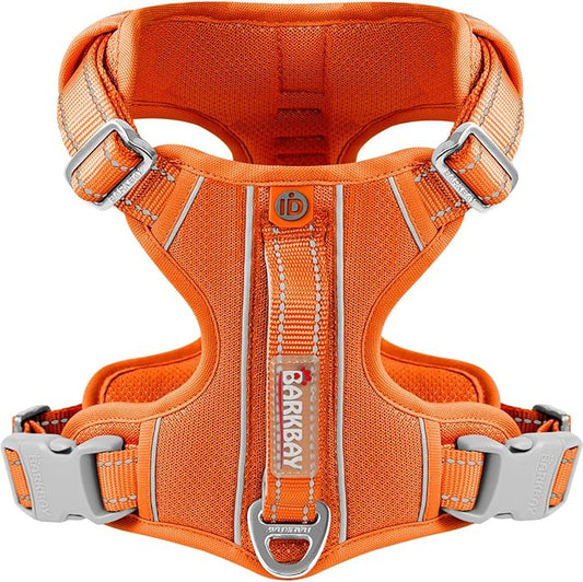 BARKBAY Dog Harness No Pull with ID Tag Pocket - Heavy Duty, Reflective, Easy Control for Large Dogs(Orange,M)-PawvioPets