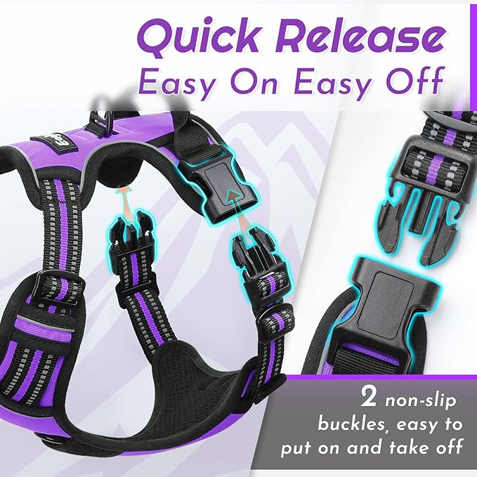 Eagloo Dog Harness Small Sized Dog, No Pull Service Vest with Reflective Strips and Control Handle, Adjustable and Comfortable for Walking, No Choke Pet Harness with 2 Metal Rings, Purple, S-PawvioPets