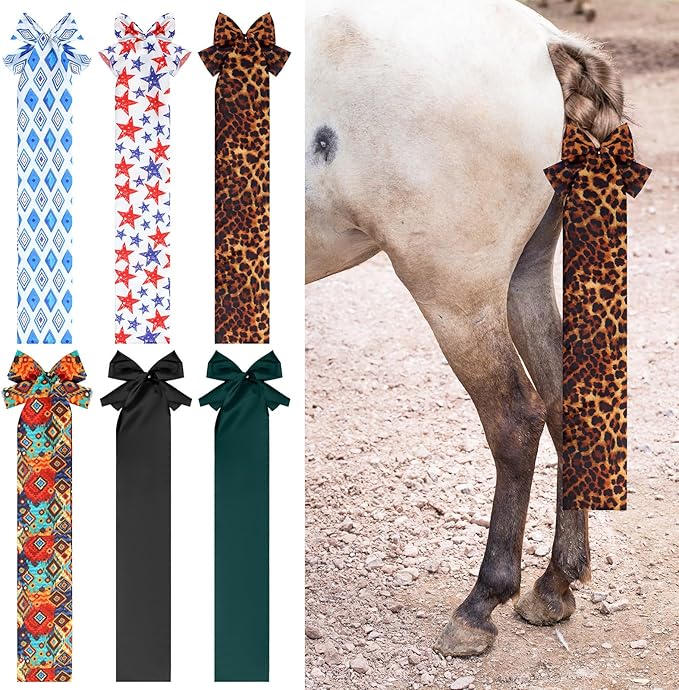 6 Pcs Horse Tail Bag Breathable Guard 22" Slip on Horse Care Tail Wrap 2 Strand Closure Straps Grooming Supplies to Keep from Dirt Breakage Rubbing 6 Designs(Vintage Style)-PawvioPets