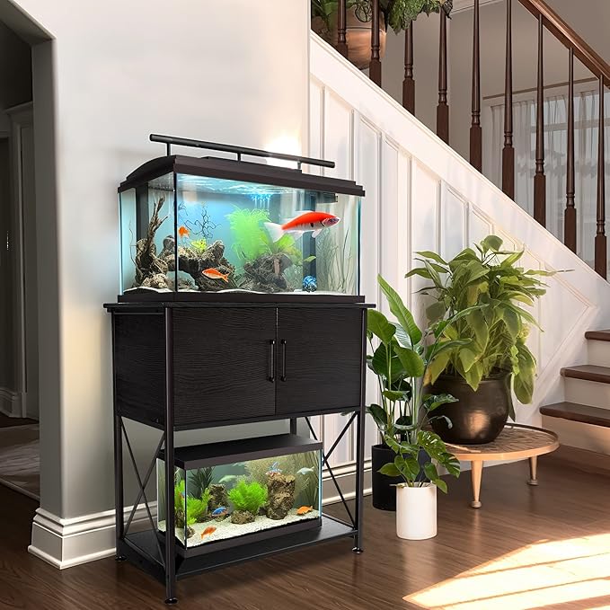 20-29 Gallon Aquarium Stand Metal Frame Fish Tank Stand with Cabinet Storage, for 20 Gallon Long Aquarium,30.7" L*16.5" W Tabletop,330LBS Capacity Black PG01YGB-PawvioPets