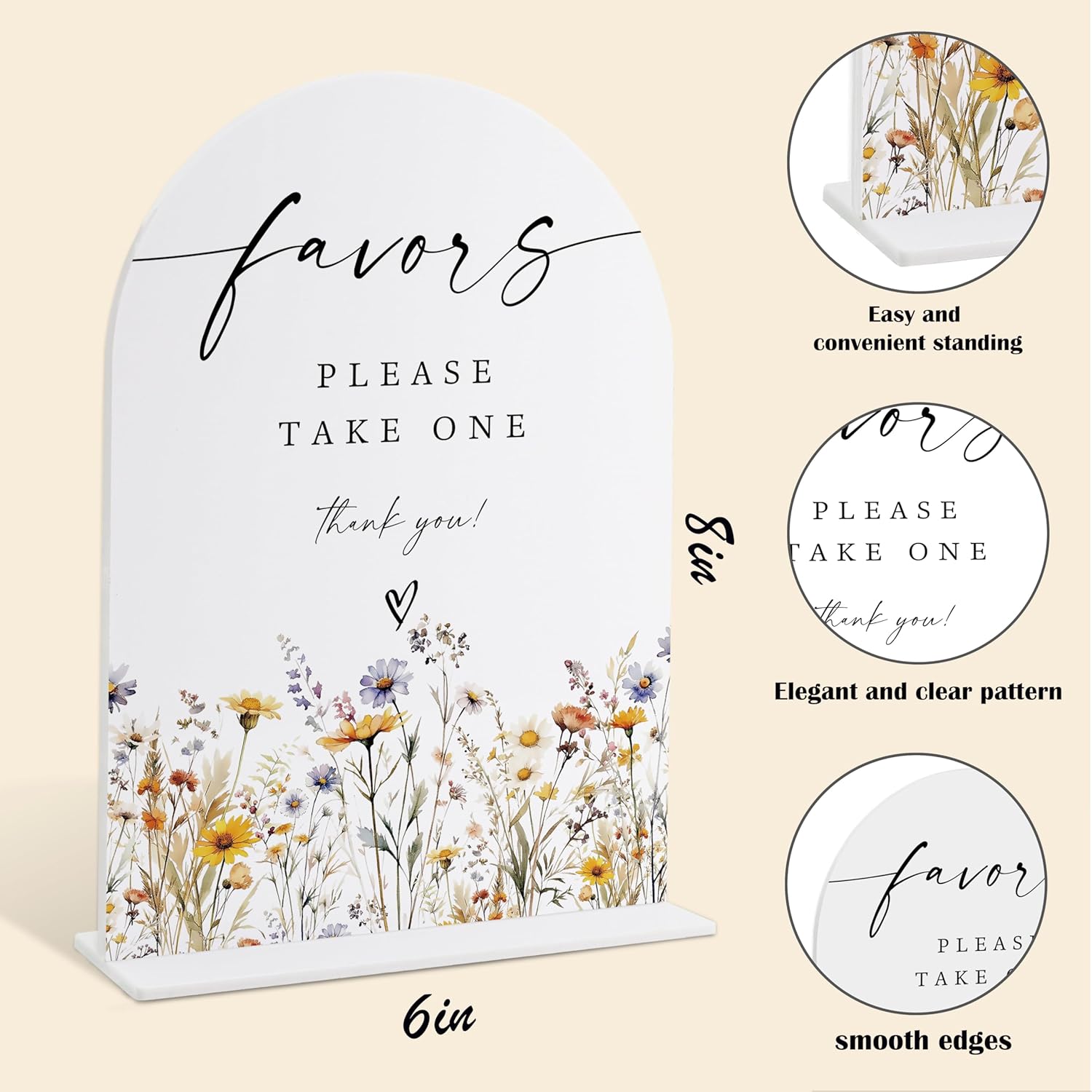 Wedding Signs for Ceremony and Reception, Boho Floral Acrylic Favors Please Take One Sign, Wedding Signage with Stand, Bridal Shower Table Centerpieces, Supplies for Engagement Reception Party, 31