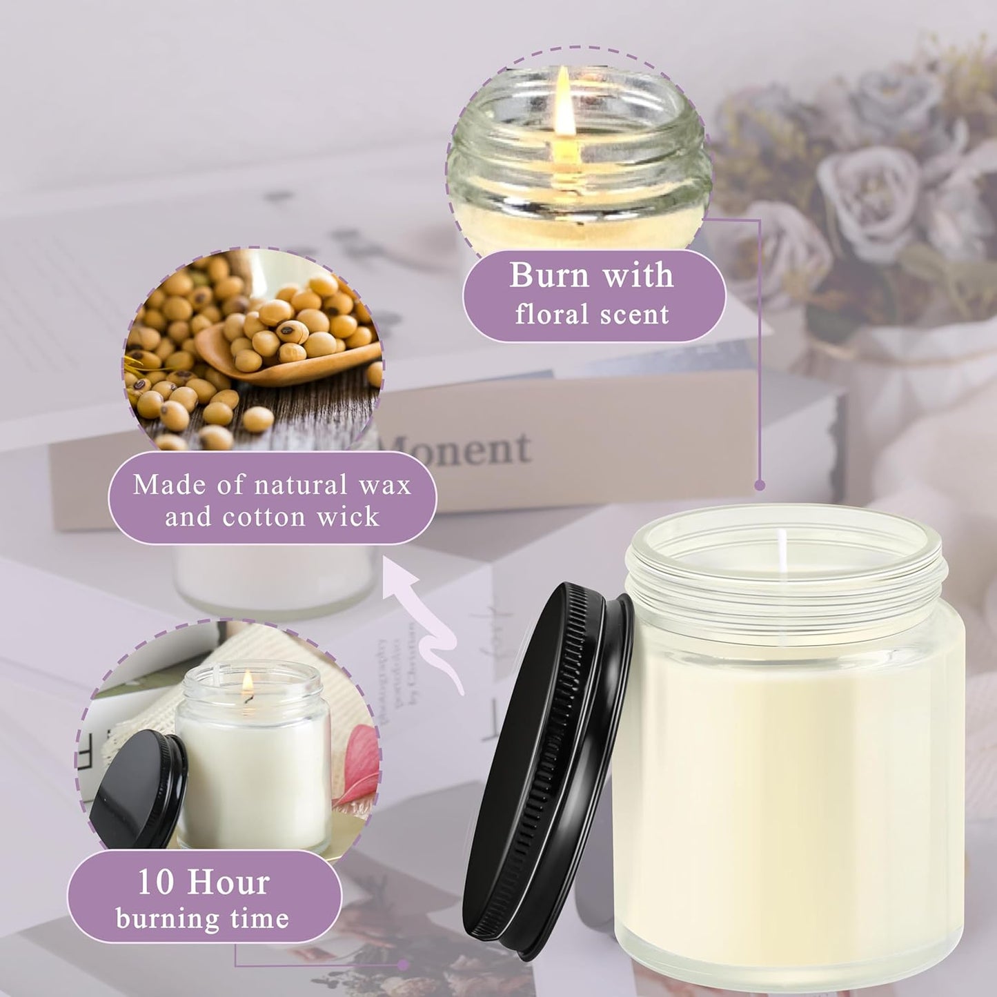 ACITHGL 36 Pcs 4oz Mini Mason Jar Candles Small Scented Candles Bulk Aromatherapy Ideal Souvenir Favors for Wedding Birthday Party (Freesia, Lavender, Jasmine, Black)