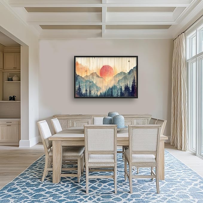 Framed Large Cabin Mountain Wall Art for Living Room, Oversized Rustic Forest Wall Decor, Rustic Nature Landscape Canvas Painting Sunset Pictures Home Decoration for Bedroom Office 36"x24"-PawvioPets