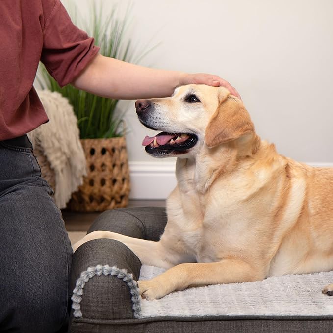 Furhaven Orthopedic Dog Bed for Large/Medium Dogs w/ Removable Bolsters & Washable Cover, For Dogs Up to 55 lbs - Luxe Faux Fur & Performance Linen Sofa - Charcoal, Large-PawvioPets