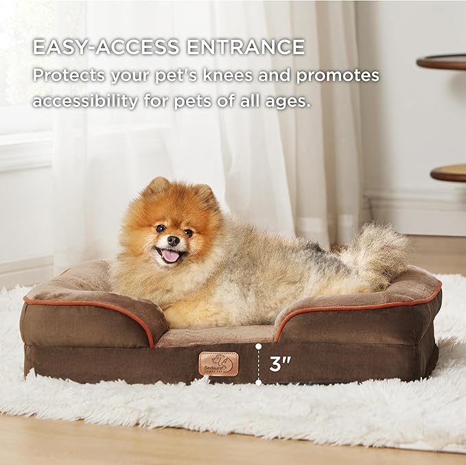 Bedsure Orthopedic Dog Beds for Small Dogs - Washable Small Dog Cat Bed Waterproof, Comfort Pet Couch Sofa with Washable Removable Cover, Pets Bed with Nonskid Bottom, Brown, 24"-PawvioPets