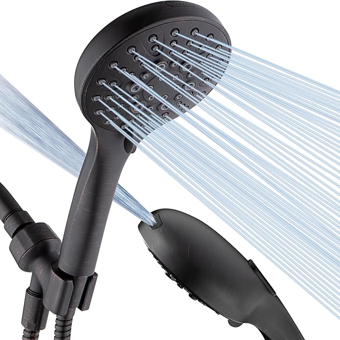 BRIGHT SHOWERS High Pressure Shower Head with Handheld, 9 Spray Settings Showerhead Built in Power Wash to Clean Tub and Pets, Extra Long 69" Hose, Adjustable Bracket, Oil-Rubbed Bronze-PawvioPets