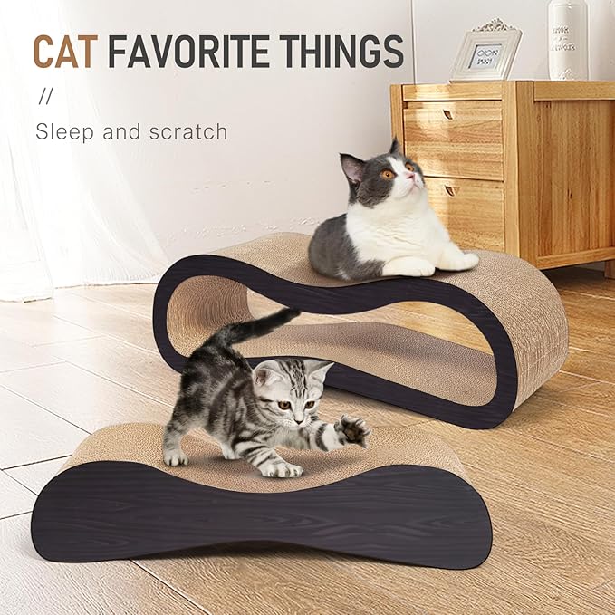 2 in 1 Cat Scratcher Cardboard Lounge Bed, Cat Scratching Post, Durable Board Pads Prevents Furniture Damage,Large,Brown-PawvioPets