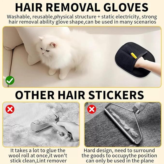 2Pcs Pet Hair Removal Gloves，Efficient Pet Grooming Gloves,Reusable Pet Hair Glove，Reusable Double Sided for Couch, Furniture,Carpet-PawvioPets