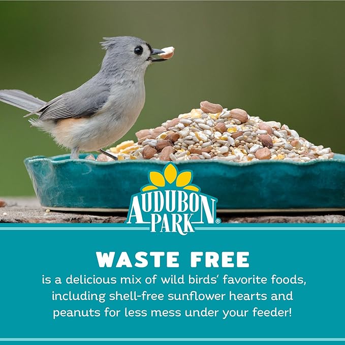 Audubon Park Waste Free Wild Bird Seed –12 lb. No Mess Blend with Sunflower Hearts & Peanut Pieces – Bird Food for Outside Feeders-PawvioPets
