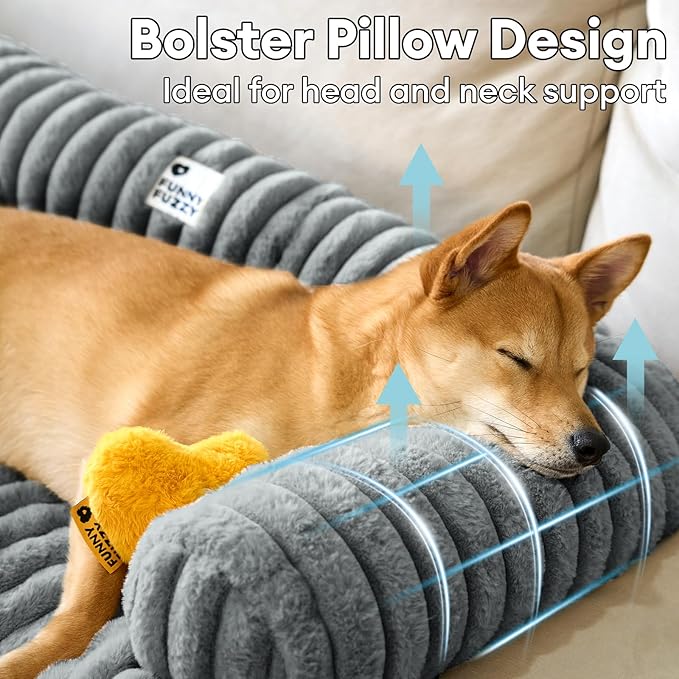 FUNNY FUZZY Pet Couch Cover for Sofa, Calming Dog Bed for Couch, Fluffy Plush Dog Couch Mat for Furniture Protector for Large Medium Small Dogs and Cats, Mist Grey-PawvioPets