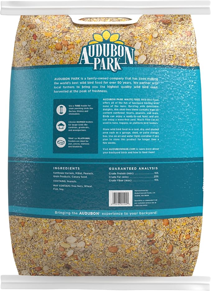Audubon Park Waste Free Wild Bird Seed, No Mess Bird Food for Outside Feeders, 15-lb. Bag-PawvioPets