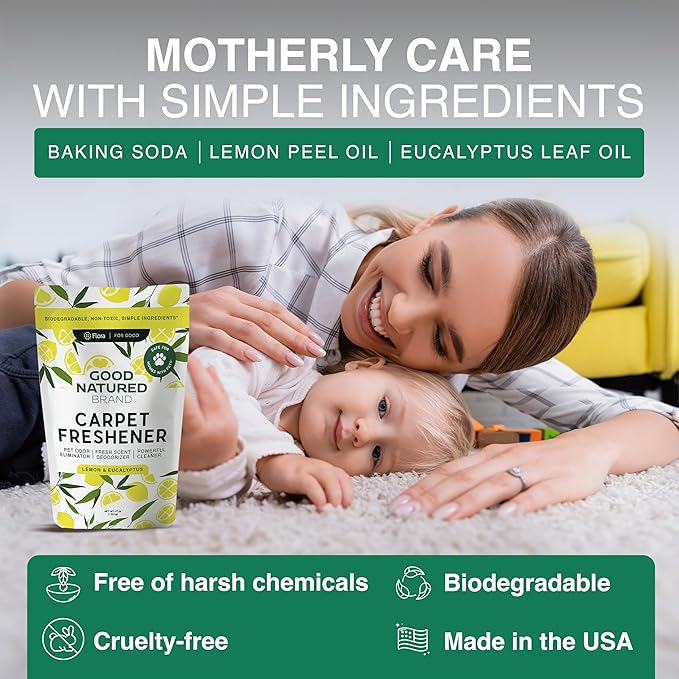 Good Natured Brand | Laundry Bundle | Carpet Freshener Lemon & Eucalyptus 47oz | Pet-Friendly Carpet Deodorizer | Laundry Powder Peppermint 47oz | Hypoallergenic Laundry Powder 94 Loads-PawvioPets