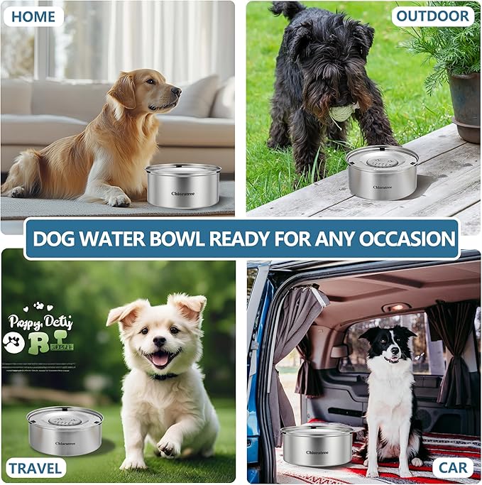 Dog Water Bowl No Spill,3L/101oz Large Spill Proof Water Bowl for Dogs, Stainless Steel Slobber Stopper Slow Drinking Dog Bowl Anti Splash Pet Water Dispenser for Messy Drinkers-PawvioPets