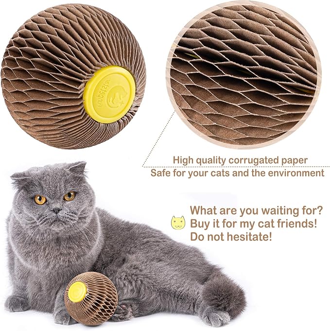 AREIIA Catnip Ball Toy for Cats Catnip Refillable Scratcher Ball Kitty's Faithful Playmate Reduce Obesity and Loneliness CSB01BR-PawvioPets