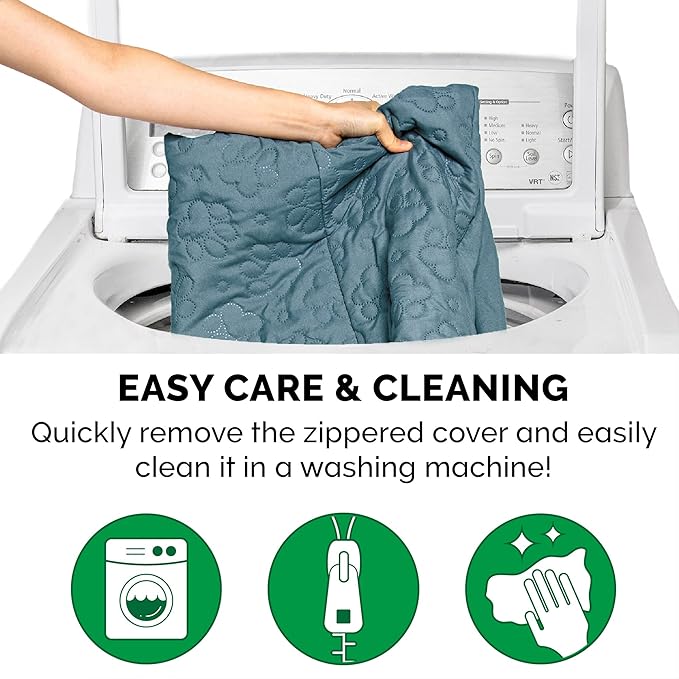 Furhaven Cooling Gel Dog Bed for Large Dogs w/ Removable Bolsters & Washable Cover, For Dogs Up to 95 lbs - Pinsonic Quilted Paw L Shaped Chaise - Bluestone, Jumbo/XL-PawvioPets