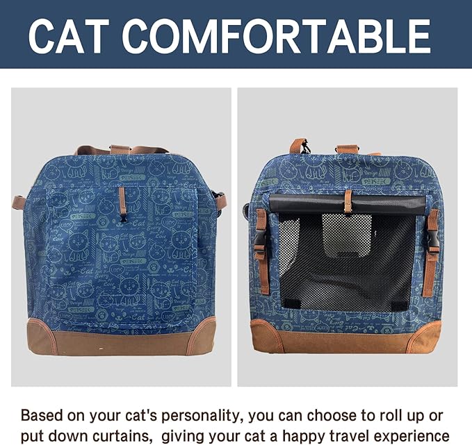 Extra Large Cat Carrier Soft Sided, Portable Small Dog Carrier for 2 Cats, 24"x16.5"x16" Car Travel Folding Comfortable Design, Navy-PawvioPets
