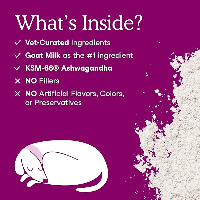 Fera Pets Goat Milk - Calming Supplement for Dogs & Cats - Ashwagandha, L-Theanine, & Passion Flower - Supports Anxiety Relief & Relaxation - for Picky Eaters - 60 TSP-PawvioPets