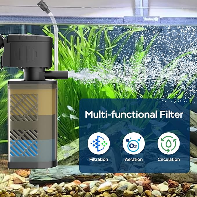 Aquarium Filter for 60-100 Gallon Tanks, Internal Large Fish Tank Filter, Powerful Submersible Pumps Fish Filter, Turtle Tank Filter, with Dual Water Outlet & Aeration-PawvioPets