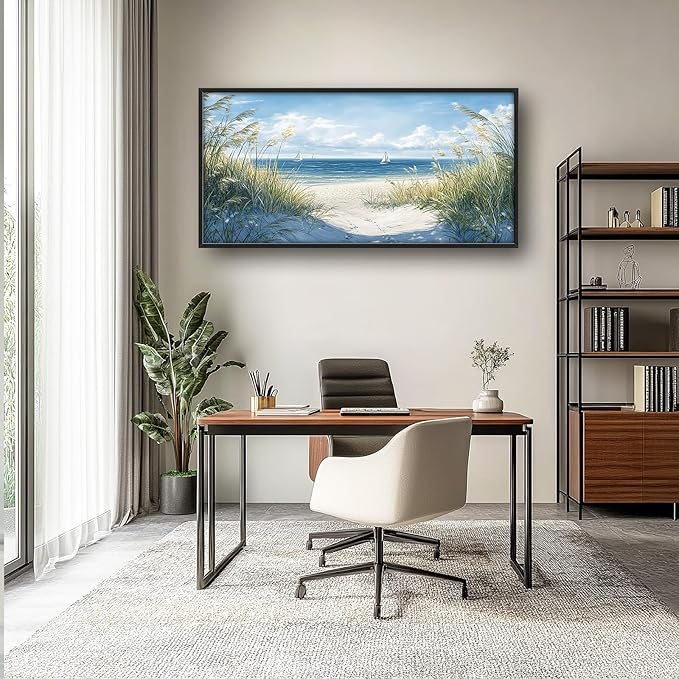 Framed Large Beach Wall Art for Living Room, Oversized Coastal Nautical Wall Decor Sailboat Canvas Seaside Pictures Modern Artwork Home Decoration for Living Room Bedroom Office 60"x30"-PawvioPets