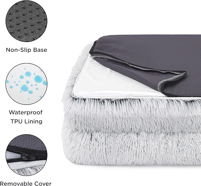 Bedsure Orthopedic Dog Bed Medium Size Dogs - Washable Medium Dog Cat Bed Waterproof, Comfort Pet Couch Sofa with Washable Removable Cover, Pets Bed with Nonskid Bottom, Long Faux Fur-Misty Grey, 28"-PawvioPets