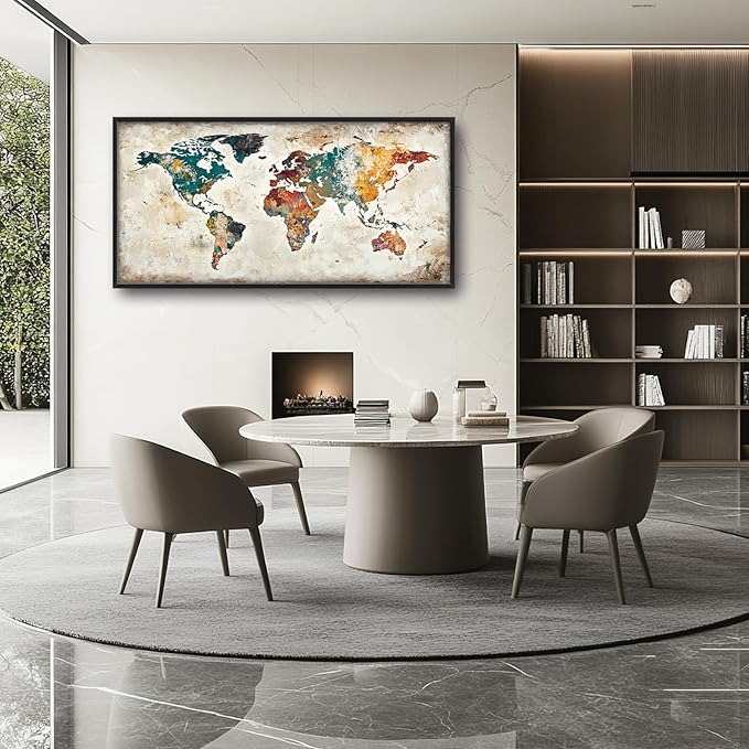 Extra Large Framed World Map Wall Art,Oversized Colorful Vintage Nautical Map Wall Decor Pictures for Living Room,Canvas Print Painting Modern Artwork Office Bedroom Home Decor 60L x30W-PawvioPets