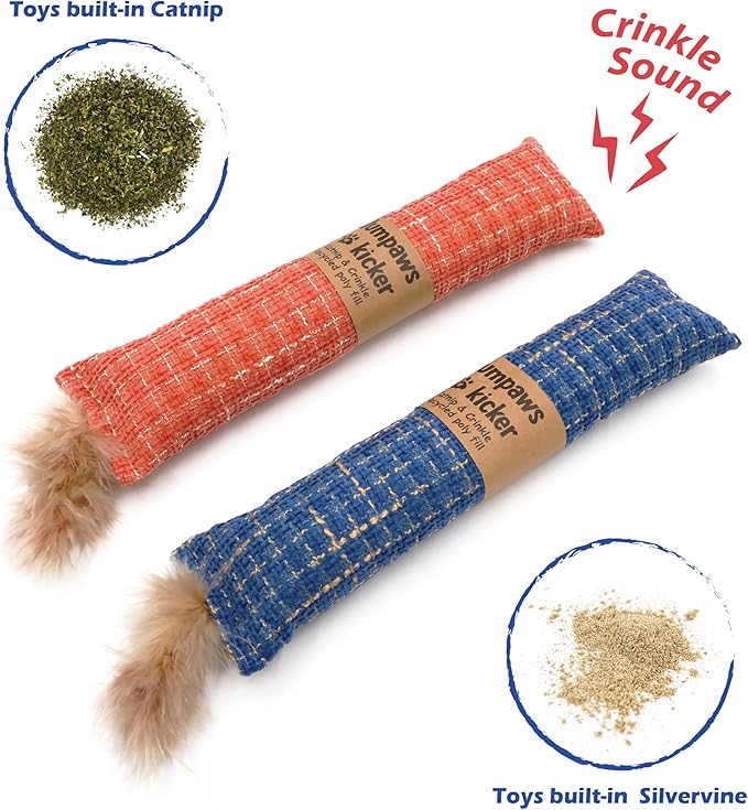 2 Pack Natural Interactive Catnip Cat Kicker Toys, Bite Resistant Chew Toy, Accessories for Indoor Cat (Twill Weave)-PawvioPets