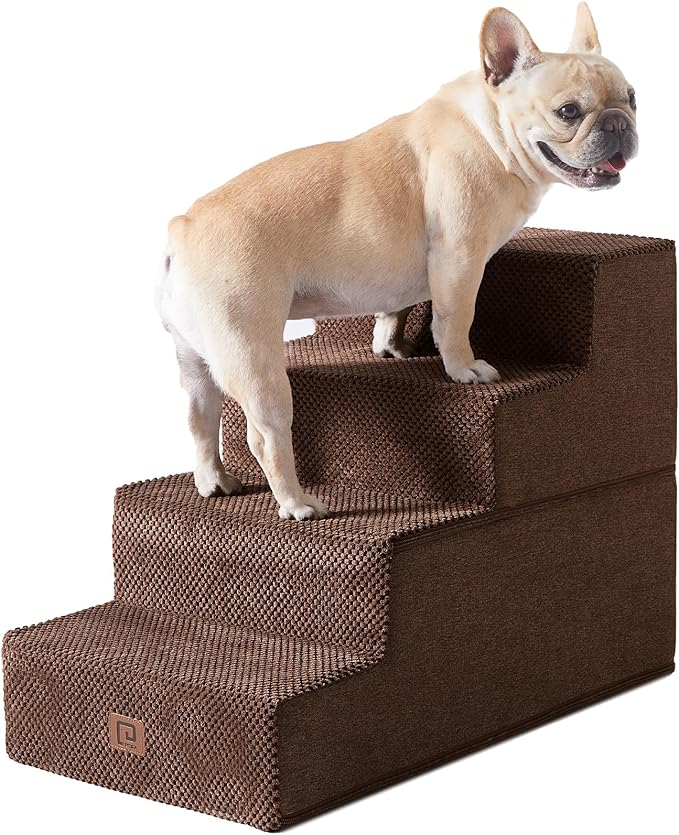 EHEYCIGA Dog Stairs for Bed 18" H, 4-Step Dog Steps for High Bed, Pet Steps for Small Dogs and Cats, Non-Slip Balanced Pet Indoor Ramp, Brown-PawvioPets