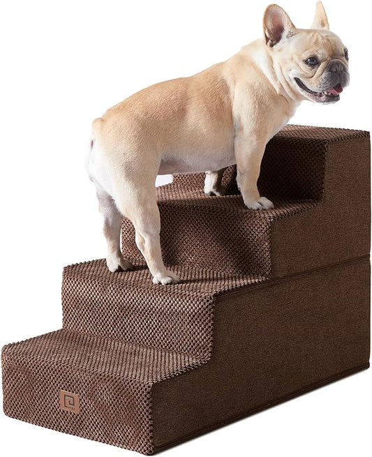 EHEYCIGA Dog Stairs for Bed 18" H, 4-Step Dog Steps for High Bed, Pet Steps for Small Dogs and Cats, Non-Slip Balanced Pet Indoor Ramp, Brown-PawvioPets