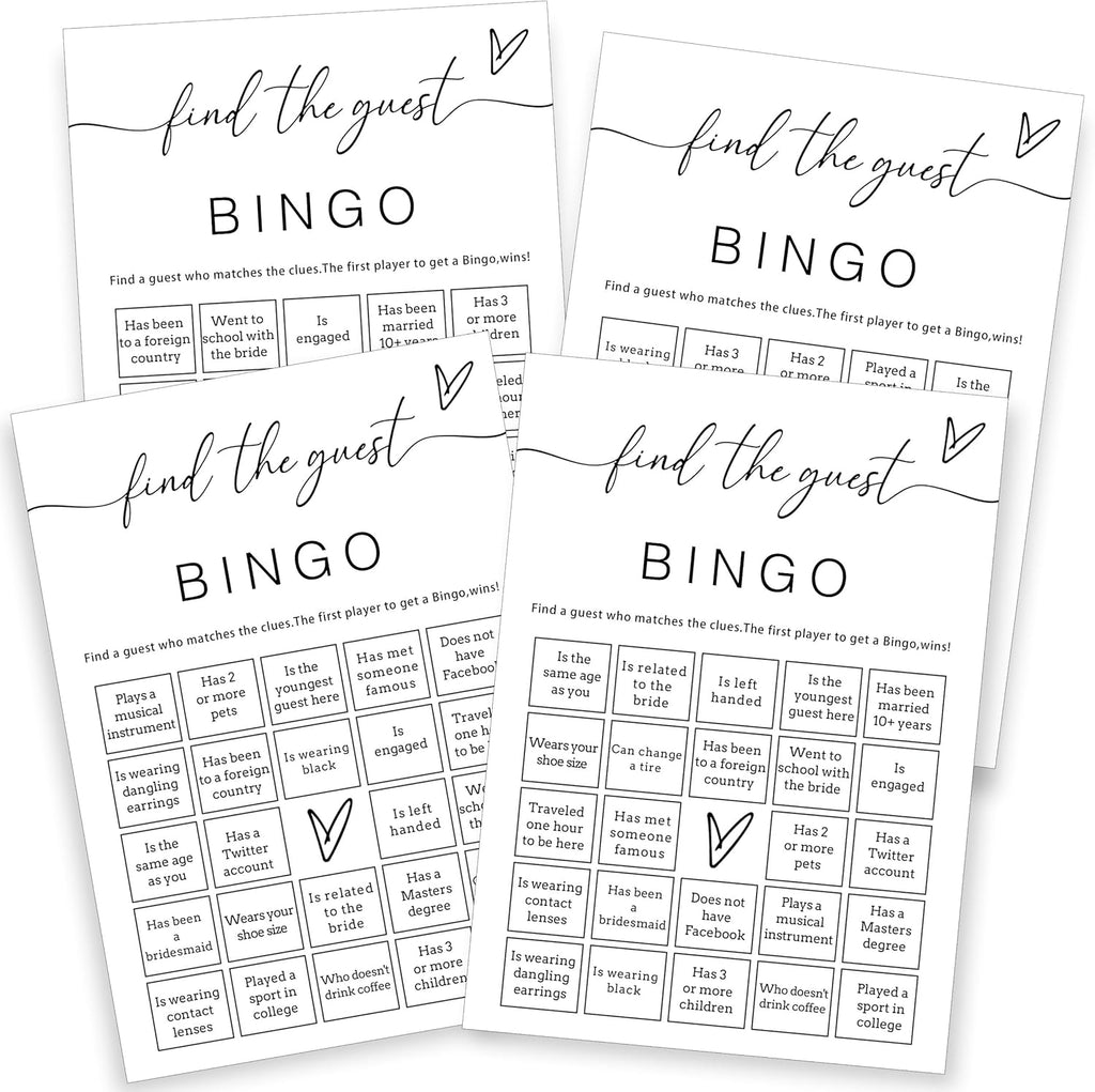 Fun Wedding Shower Bingo 25Pcs Prefilled Find The Guest Bingo Game Cards Engaging Bridal Party Entertainment for Wedding Shower, Engagement Party & Reception for Minimalist Newlywed Game - A15