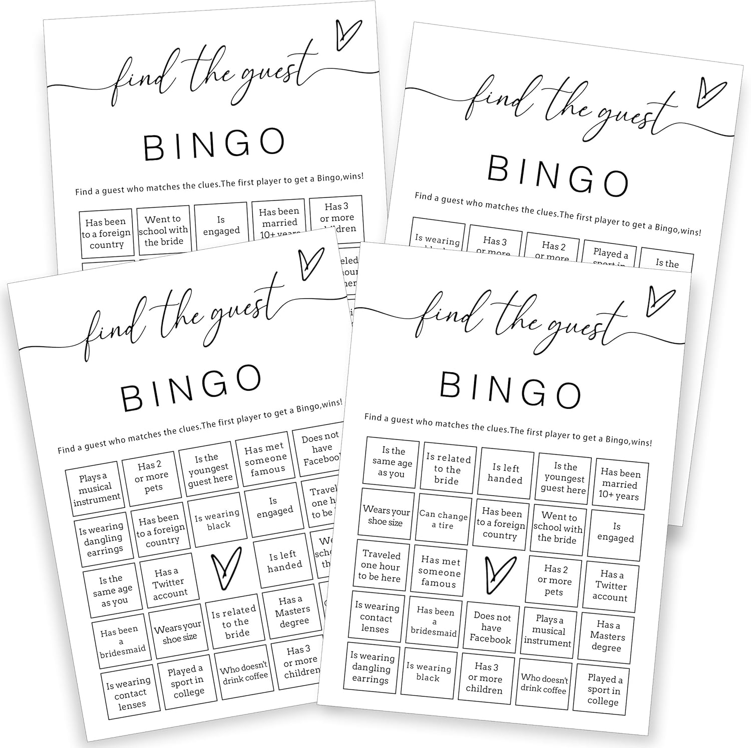 Fun Wedding Shower Bingo 25Pcs Prefilled Find The Guest Bingo Game Cards Engaging Bridal Party Entertainment for Wedding Shower, Engagement Party & Reception for Minimalist Newlywed Game - A15