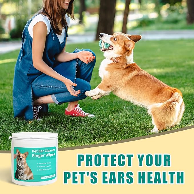 Dog Ear Cleaner Wipes Grooming Kit Care for Dogs & Cats Pet Ear Relief Gently Remove Ear Wax Debris and Smelly 50 Pcs Unscented-PawvioPets