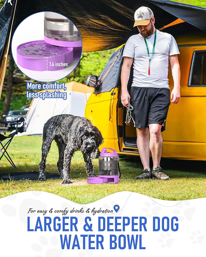 77oz Dog Travel Water Bottle, Large Portable Dog Water Bowl Dispenser, Leakproof Pet Drinking Bottle Dispenser for Hiking Camping Walking Travelling Beach Car Trips, No Spill, BPA Free,Purple-PawvioPets