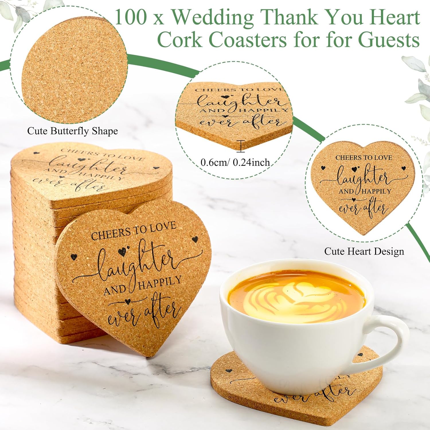 Uiifan 100 Set Wedding Favors for Guest Coaster Gifts Bulk Heart Shaped Coasters Thank You Cards Organza Bags Guest Souvenirs for Wedding Party Bridal Favors
