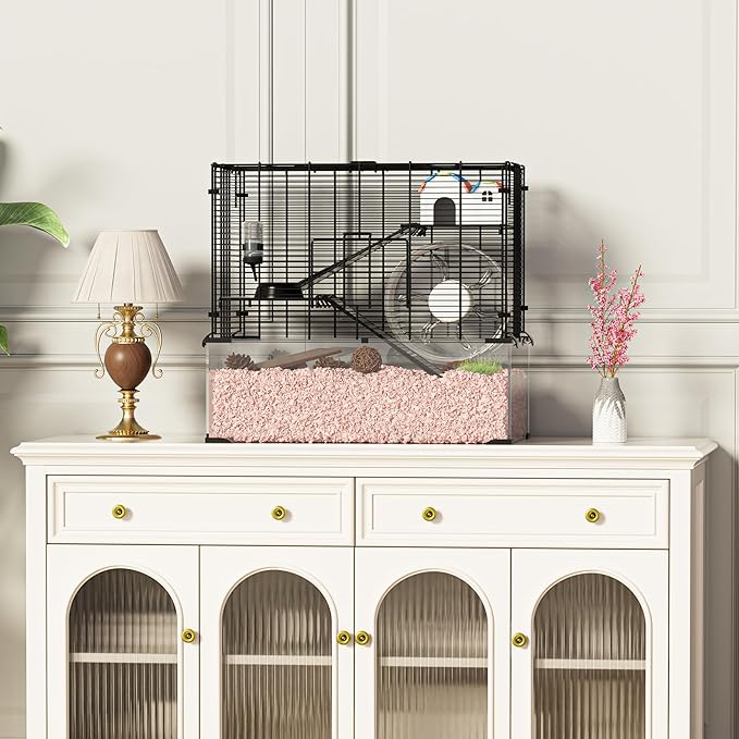 3-Tier Glass Hamster Tank, Large Hamster Cage Habitat with 11inch Big Running Wheel for Rat, Mouse, Gerbil, Syrian Hamster, 370 SQ INCHES-PawvioPets