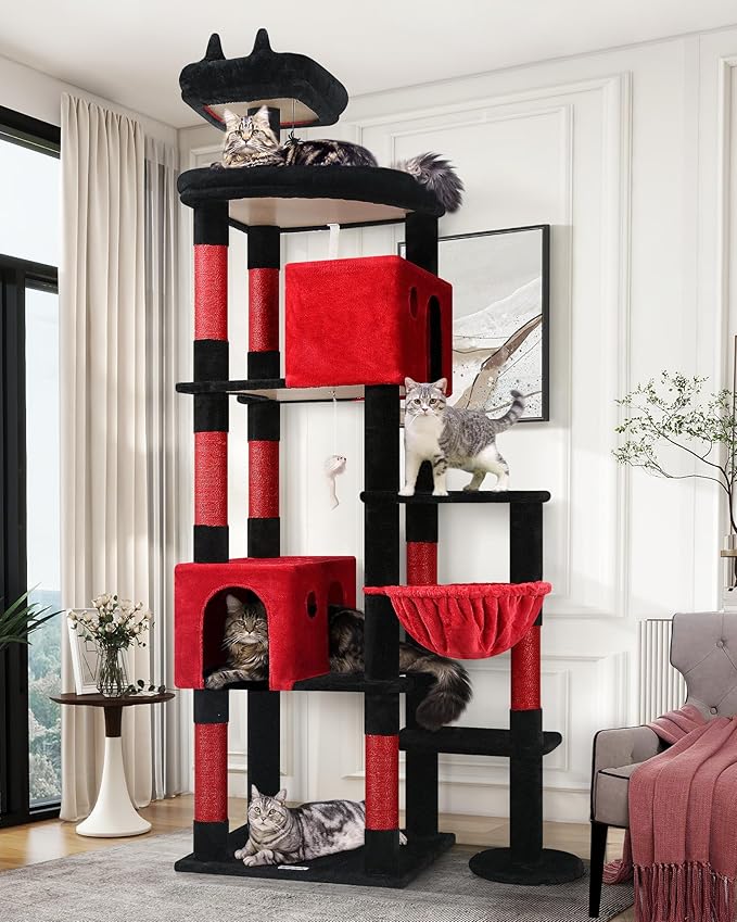 Globlazer Gohtic Giant Cat Tree, 83 inch Goth Cat Tree for Indoor Cats Large Adult, XXL Cat Tower with 9 Scratching Posts for 20lb+ Heavy Duty Large Adult Cats, F83, Blood-Goth-PawvioPets