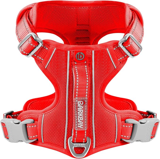 BARKBAY Dog Harness No Pull with ID Tag Pocket - Heavy Duty, Reflective, Easy Control for Large Dogs(Red,L)-PawvioPets