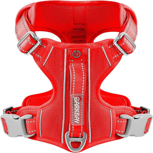 BARKBAY Dog Harness No Pull with ID Tag Pocket - Heavy Duty, Reflective, Easy Control for Large Dogs(Red,L)-PawvioPets