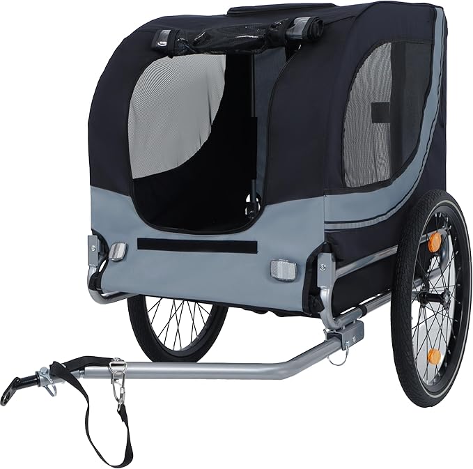 Blue-Grey Large Folding Bike Trailer for Dogs – Heavy-Duty Steel Frame, 66LB Capacity Pet Carrier for All-Terrain Cycling, Jogging & Camping Adventures!-PawvioPets