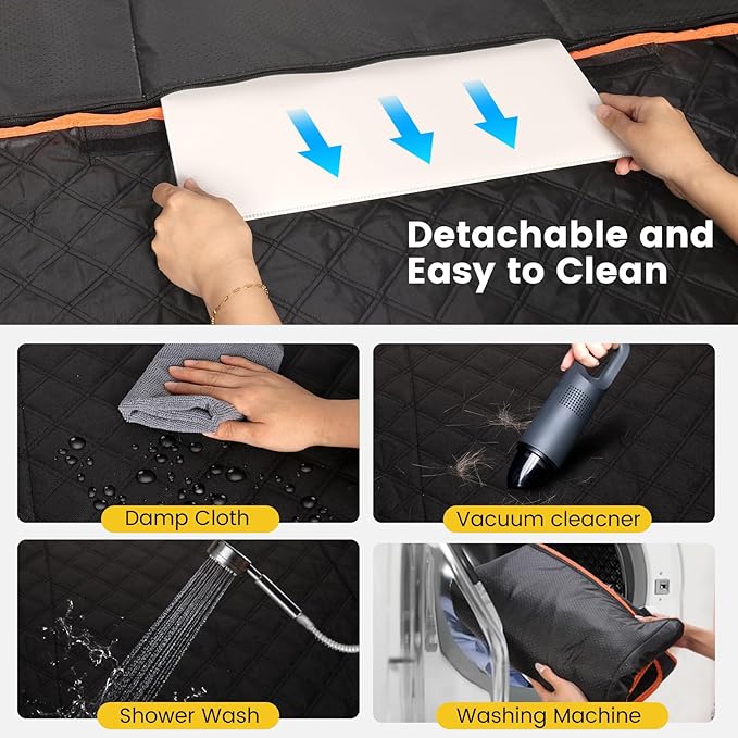 Back Seat Extender for Dogs - Holds 450lbs, Waterproof Dog Car Seat Cover for Back Seat with Hard Bottom for Cars SUVs Truck,Anti-Scratch No Slip Large Space Pet Backseat Protector,Black Orange-PawvioPets