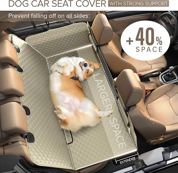 Back Seat Extender for Dogs, Heavy Duty Dog Car Seat Cover for Back Seat and Aggressive Chewer, Large Hard Bottom Car Seat Cover for Dogs, Dog Hammock for Car, Travel Pet Car Bed for Car, SUV, Truck-PawvioPets