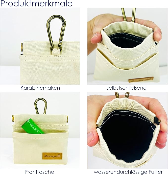 Dog Treat Pouch, Lvory Pocket Sized Pet Training Pouch, Cotton Fabric, Hand Free Dog Walking Bag with Carabiner, Self-Closing Pet Feed Snack Reward, for Puppy Travel or Outdoor Use-PawvioPets