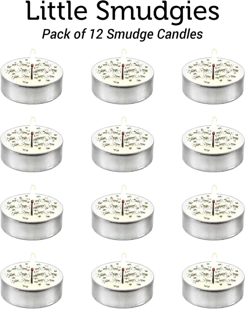SOUL STICKS 12 Pack Little Smudgies Tealight Candles Smudge Candle for Cleansing House, Meditation, Chakra Healing | Made with Crystals and Herbs (White Sage & Eucalyptus)