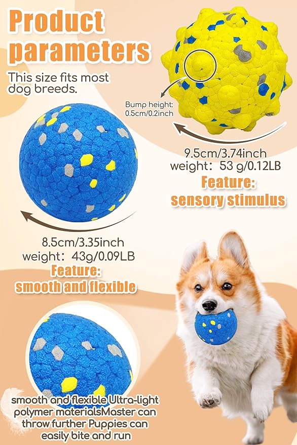 Dog Tennis Balls for Aggressive Chewers, Indestructible Durable Bouncy Interactive Toy for Dogs Fetch Game Lightweight Floating Outdoor Training(2 Yellow Point+ 2 Blue Cirle Medium)-PawvioPets