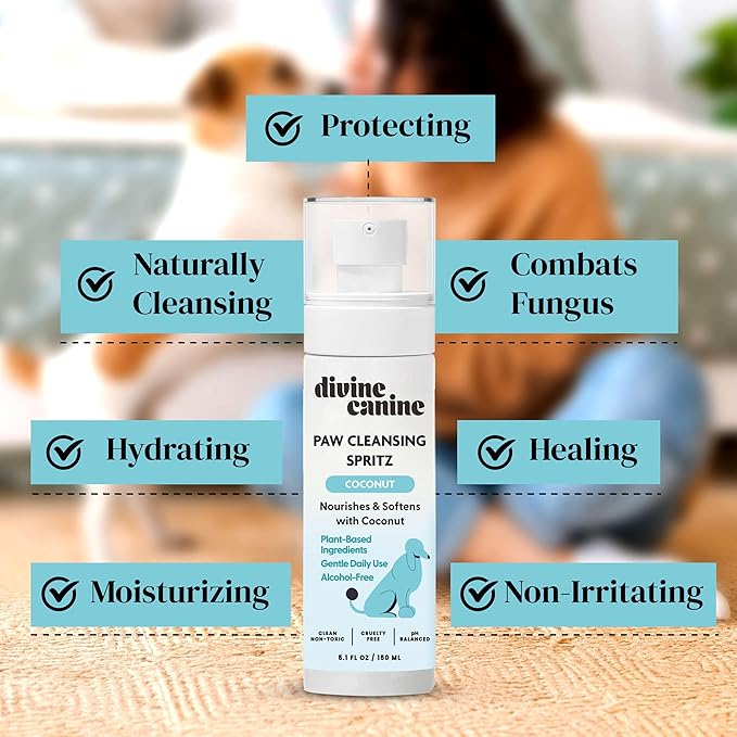 Dog Paw Cleaner - 5.1 Fl Oz of Alcohol Free Paw Cleansing Spray - Made with Coconut, Aloe, Copaiba Oil, and Lemongrass Oil to Nourish and Clean Paws - Made in The USA-PawvioPets