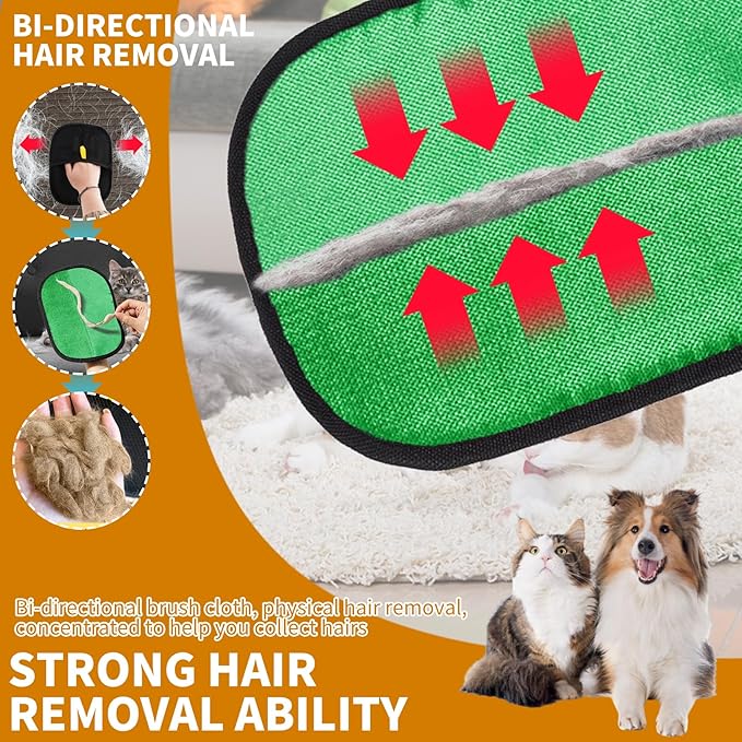 2PCS Electrostatic Pet Grooming Gloves, Reusable Hair Remover for Dog Cat Fur on Clothes Furniture Car Seat/Green-PawvioPets