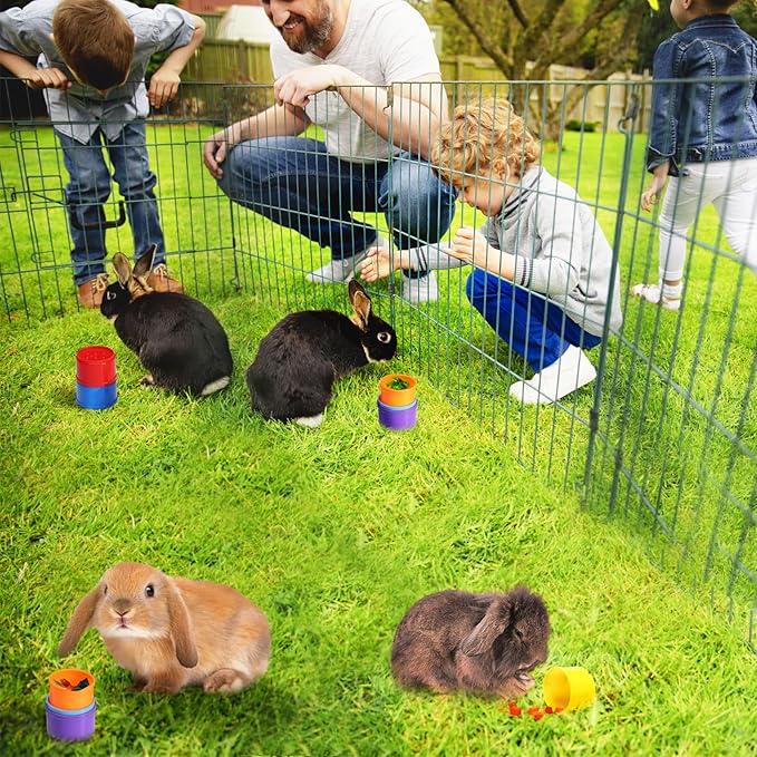 8 Pcs Stacking Cups for Rabbits - Safe Reusable Bunny Toys in Different Sizes, Durable Rainbow Colored Nesting Toys for Small Animals Bunny Hiding Food Playing Bunny Gifts-PawvioPets
