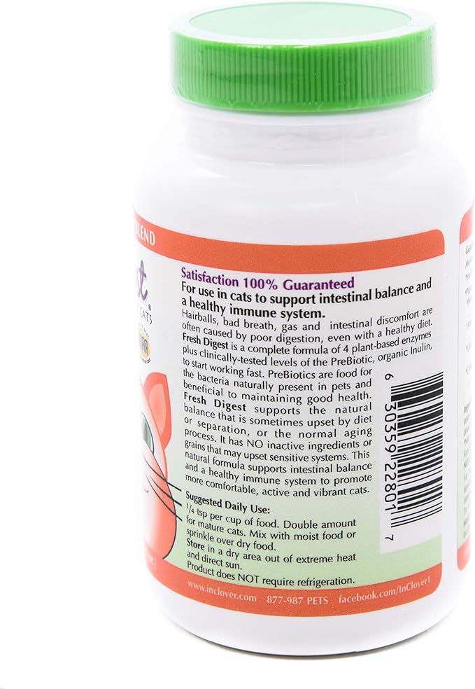 Fresh Digest Daily Digestive Aid and Immune Support Supplement for Cats, Natural Prebiotic and Enzyme Powder for Healthy Stools, Hairball Control, Stop Litterbox Odor, Works Fast 100g/3.5oz-PawvioPets