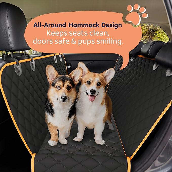 Dog Car Seat Cover for Back Seat, Waterproof Hammock for Car, SUV & Truck, Non-Slip Backseat Cover for Dogs, Heavy-Duty Dog Hammock Style Seat Protector Pets, Easy to Install & Clean-PawvioPets