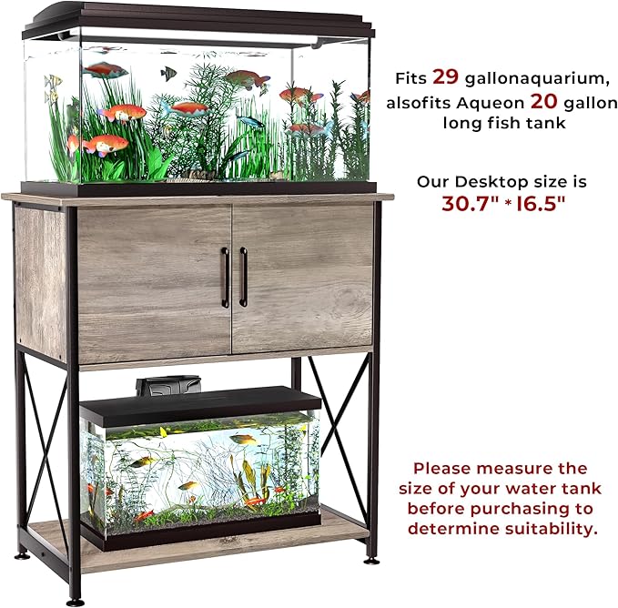 20-29 Gallon Aquarium Stand Metal Frame Fish Tank Stand with Cabinet Storage, for 20 Gallon Long Aquarium,30.7" L*16.5" W Tabletop,330LBS Capacity Grey PG01YGZ-PawvioPets