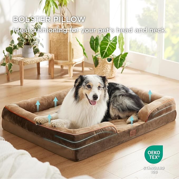 Bedsure XL Plus Orthopedic Dog Bed for Extra Large Dogs - Washable XLarge Dog Cat Bed Waterproof, Comfort Dogs Couch Sofa with Washable Removable Cover, Pet Bed with Nonskid Bottom, Brown, 48"-PawvioPets